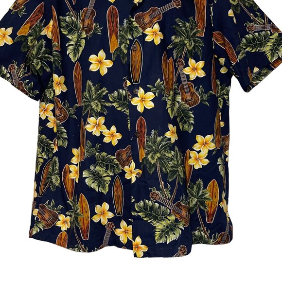 RJC Hawaiian Shirt Mens XL Surfboard Board Navy Floral Aloha Vacation Plumeria - Picture 3 of 10